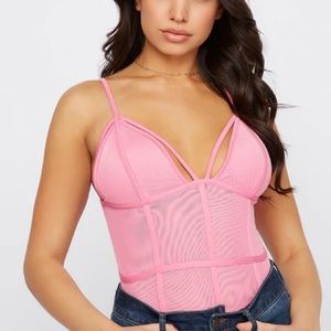 ReVamped Pink Mesh Bodysuit - New - Size L